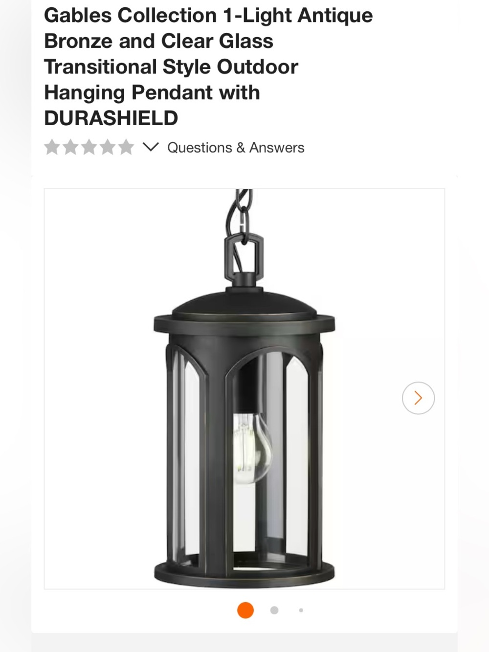 1-Light Outdoor Pendant Antique Bronze Clear Glass